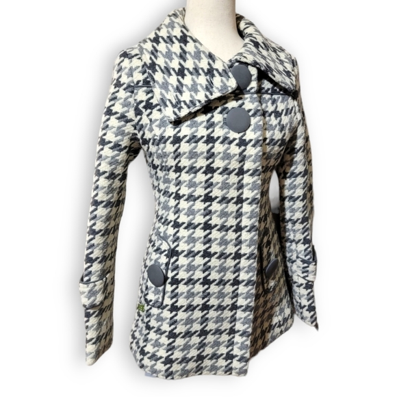 Soia & Kyo Women's Houndstooth Checkered Margo Wool Coat Ivory Grey Black, Small - Picture 5 of 17